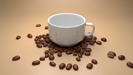 Obraz premium Empty Coffee Cup Surrounded by Roasted Coffee Beans