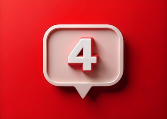 3D red bubble icon with number 4 or four inside. design illustration