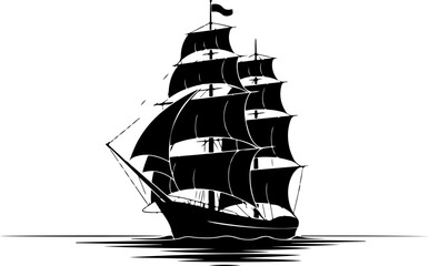 "Sail Ship Silhouette – Classic Sailing Vessel Vector on White Background"

