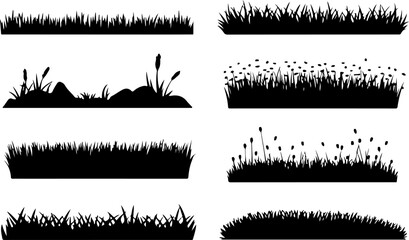 "Grass Border Silhouette – Black Vector Design on White Background"

