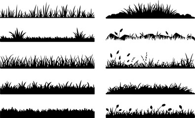 "Grass Border Silhouette – Black Vector Design on White Background"

