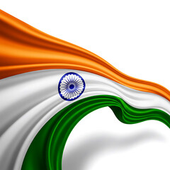 Tricolour Indian flag with Ashok wheel background illustration, 15th August Indian Happy Independence Day dreamy cloud poster design Background