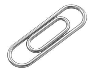 3D paperclip icon in shiny silver metal, isolated on a transparent background