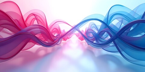 Abstract flowing ribbons in pink and blue gradient against a soft white backdrop