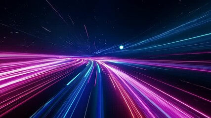 Futuristic neon light trails racing through a dark cosmic landscape, creating a sense of speed and motion - Powered by Adobe