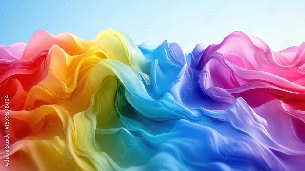 Poster colorful abstraction forms a wavy, textured landscape with gradient color theme