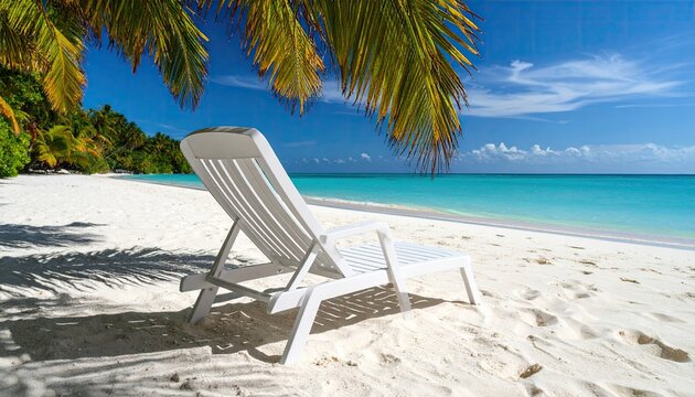 Tropical beach scene with chaise lounge