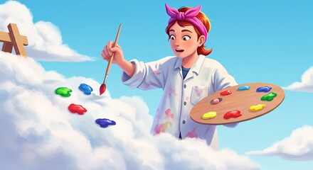 Girl Painting Cloudscape: A Whimsical Artistic Creation