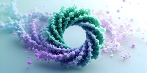 Abstract Rendering of a Complex Molecular Structure with Green and Purple Hues