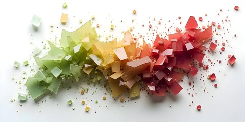 Abstract rainbow crystals background with vibrant colors and dynamic arrangement isolated on white