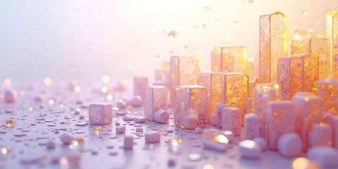 Abstract geometric composition with soft lighting, creating a dreamlike cityscape