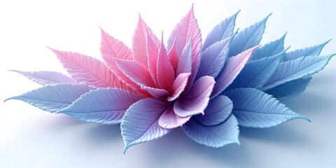 Abstract Pastel Leaf Arrangement with Delicate Pink and Blue Hues on White Background