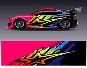 Obraz premium Car wrap design vector. Graphic abstract stripe racing background designs for vehicle, rally, race, adventure and car racing livery