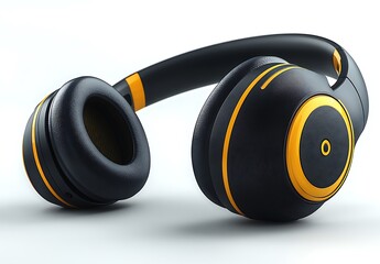 Sleek Black and Orange Over Ear Headphones Mockup  Modern High Tech Design

