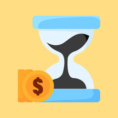 Time is Money: This is symbolic illustration of money and hour glass. Capturing the concept of limited period time is equal to investment.