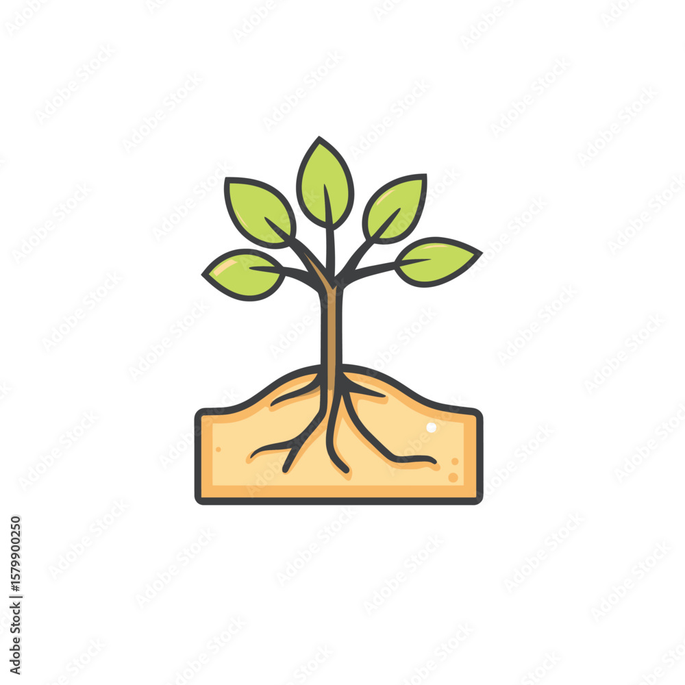 Aufkleber sapling with root system in soil on transparent background