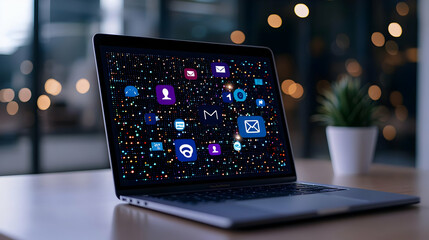 Modern Laptop Displaying Various Colorful Digital Application Icons