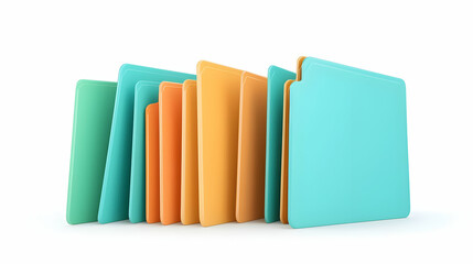 Colorful Document Folders Stacked in a Row on White Background