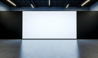 Modern Minimalist Gallery Space with Blank Projection Screen