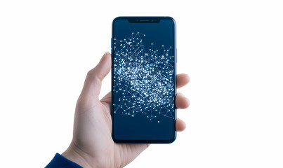 Hand Holding Smartphone with Digital Network Connection Visual