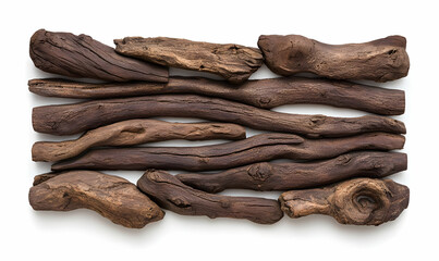 Natural Driftwood Arrangement on White Background for Decor Projects