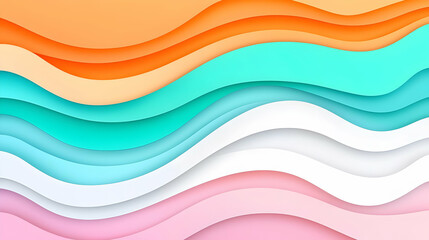 Abstract Wavy Background in Orange, Turquoise, Pink, and White Colors