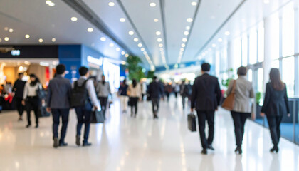 blur image of a group of business people in the office lobby