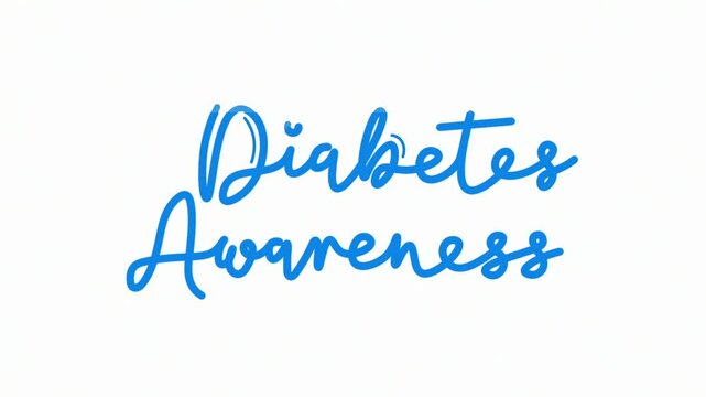 diabetes awareness One line continuous animated typography intro outro, hand drawn calligraphy monoline vintage text on background, aniamted Calligraphy lettering animation video,blue type on white