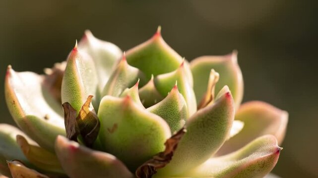 Rosette succulent close up showcasing vibrant green leaves and red tips