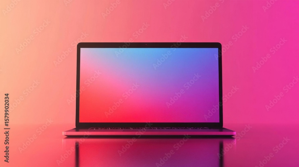 Poster laptop with gradient screen display for design concept and tech aesthetics.
