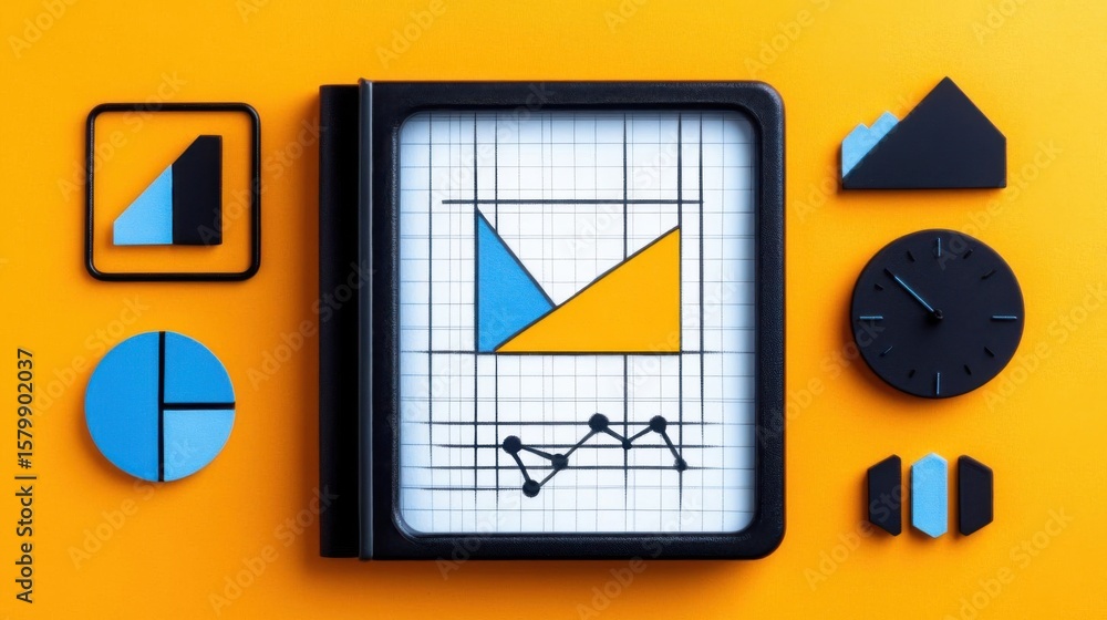 Poster analyze data with geometric shapes and chart diagram visualization concept