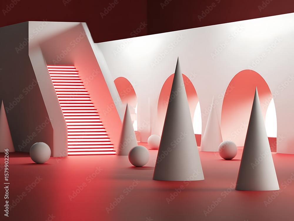 Poster red modern shapes in architectural setting