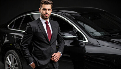 Handsome businessman near the car
