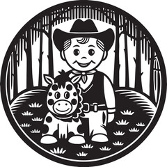  Little Cowboy with Spotted Pony in Forest Circle