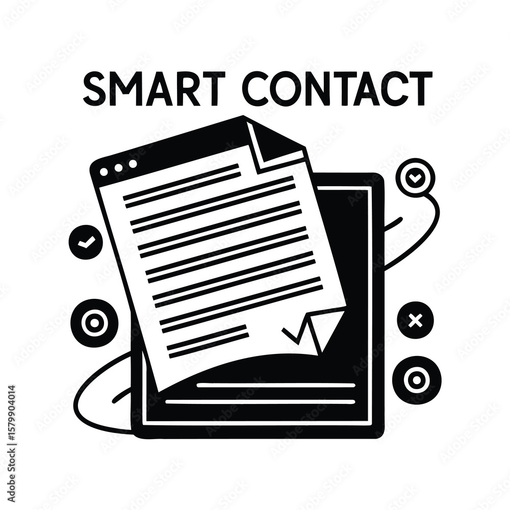 Poster smart contact application illustrating data management and connectivity concepts for business soluti