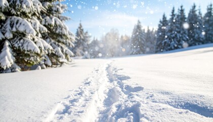 Snowy path through a winter forest