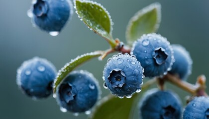 Closeup of Blue Berries Covered in Frost and Water Droplets. 2