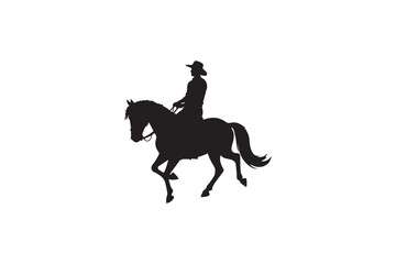 Cowboy Riding Horse Silhouette Western Lifestyle and Equestrian Sport Illustration Black and White Graphic Image Horseback Riding Cowboy Culture Silhouette
