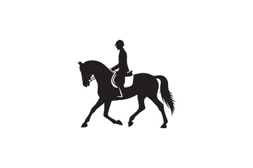 Elegant Dressage Horse and Rider in Motion Black Silhouette on White Background Equestrian Sport and Art Simple and Clean Design silhouette