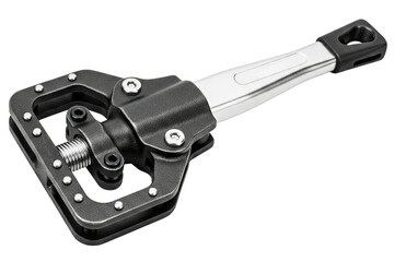 Obraz premium Modern metal bicycle pedal with cleat mechanism isolated on a transparent background