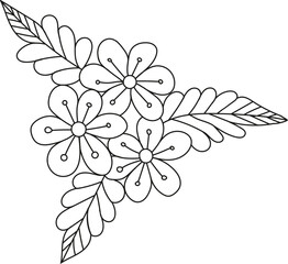 Obraz premium Black and white vector illustration of corner decorative flowers