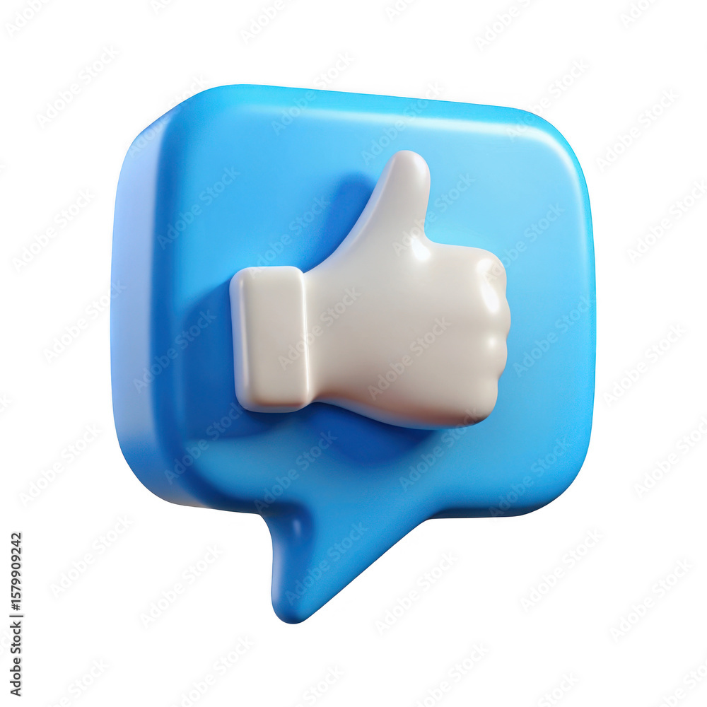 Poster 3d render of a thumbs up in a speech bubble isolated on transparent background