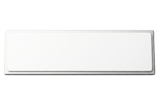 Blank white rectangular magnetic name tag for conferences isolated on a transparent background