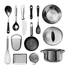 A collection of kitchen utensils and cookware