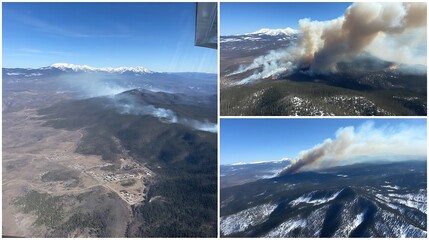 Wildfire in Mountain Area Aerial View
