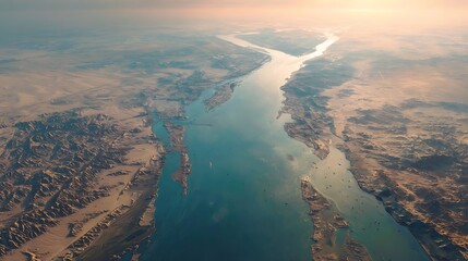River Between Desert Hills Aerial View