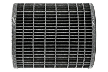 Close-up view of a heavy-duty industrial metal floor grating isolated on a transparent background
