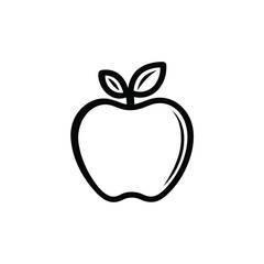 Simplified Apple Icon with Leaves Outlined in Black on White Background Minimalist Design