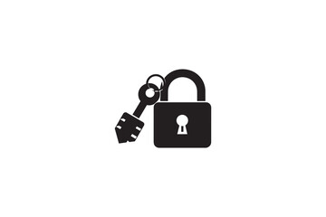 Padlock and Key Security Concept Illustration in Black and White Simple Silhouette Style Isolated on White Background Minimalist Design silhouette