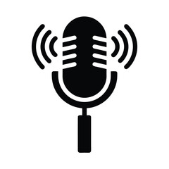 Vintage Microphone With Sound Waves Icon Vector Illustration